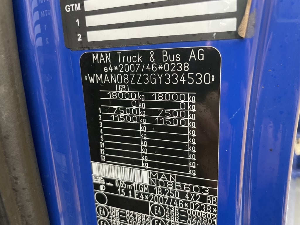MAN TGM 18.250 *EURO 6*, 4X2 PINCE À BRIQUES DE 18 TONNES - 2015 - DG65 ZPR