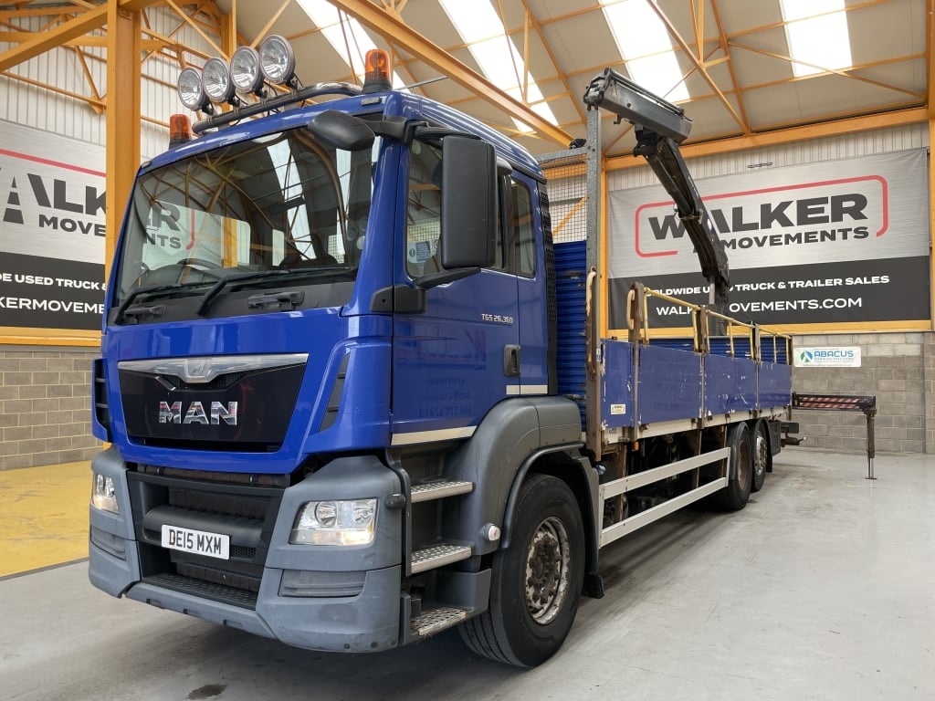 MAN TGS 26.360, *EURO 6* 6X2 26 TONNES DRAWBAR SPEC FLATBED/CRANE - 2015 - DE15 MXM