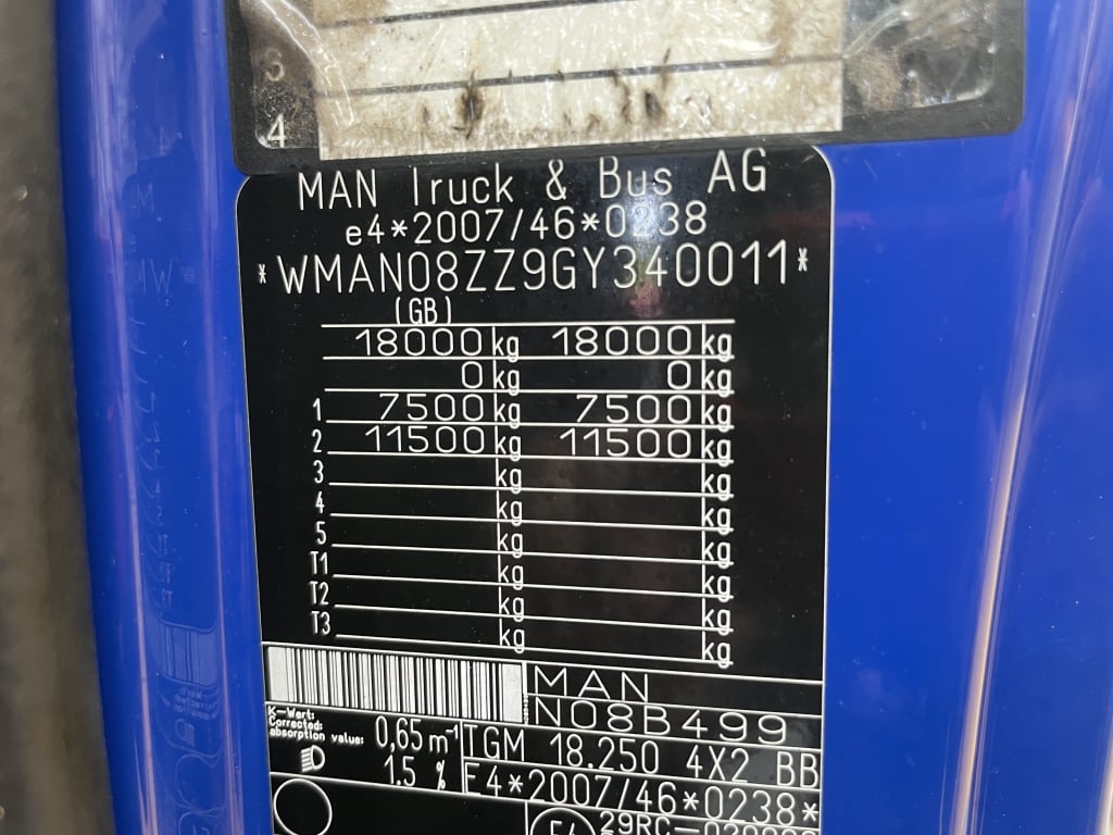 MAN TGM 18.250 *EURO 6*, 4X2 PINCE À BRIQUES DE 18 TONNES - 2016 - DG16 DXH