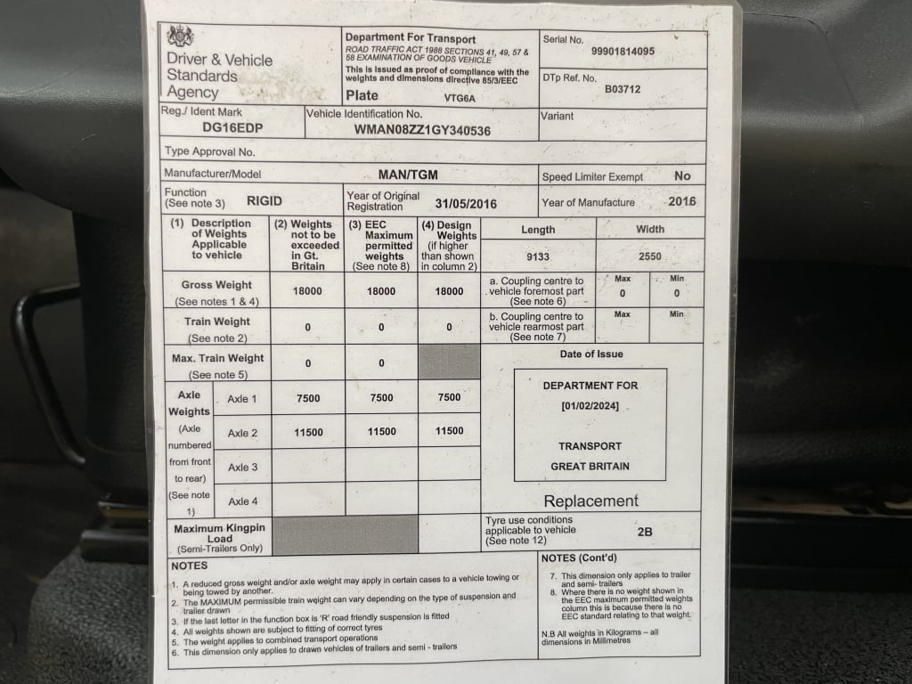 MAN TGM 18.250 *EURO 6*, 4X2 PINCE À BRIQUES DE 18 TONNES - 2016 - DG16 EDP