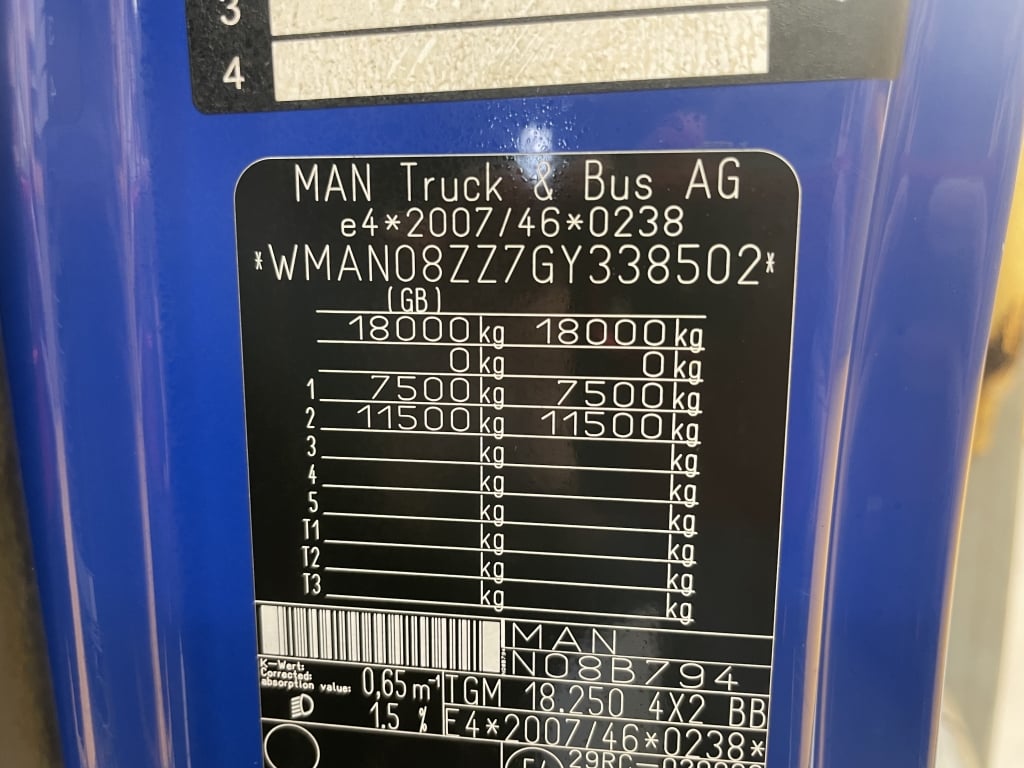 MAN TGM 18.250 *EURO 6*, 4X2 PINCE À BRIQUES DE 18 TONNES - 2016 - DG16 DWA