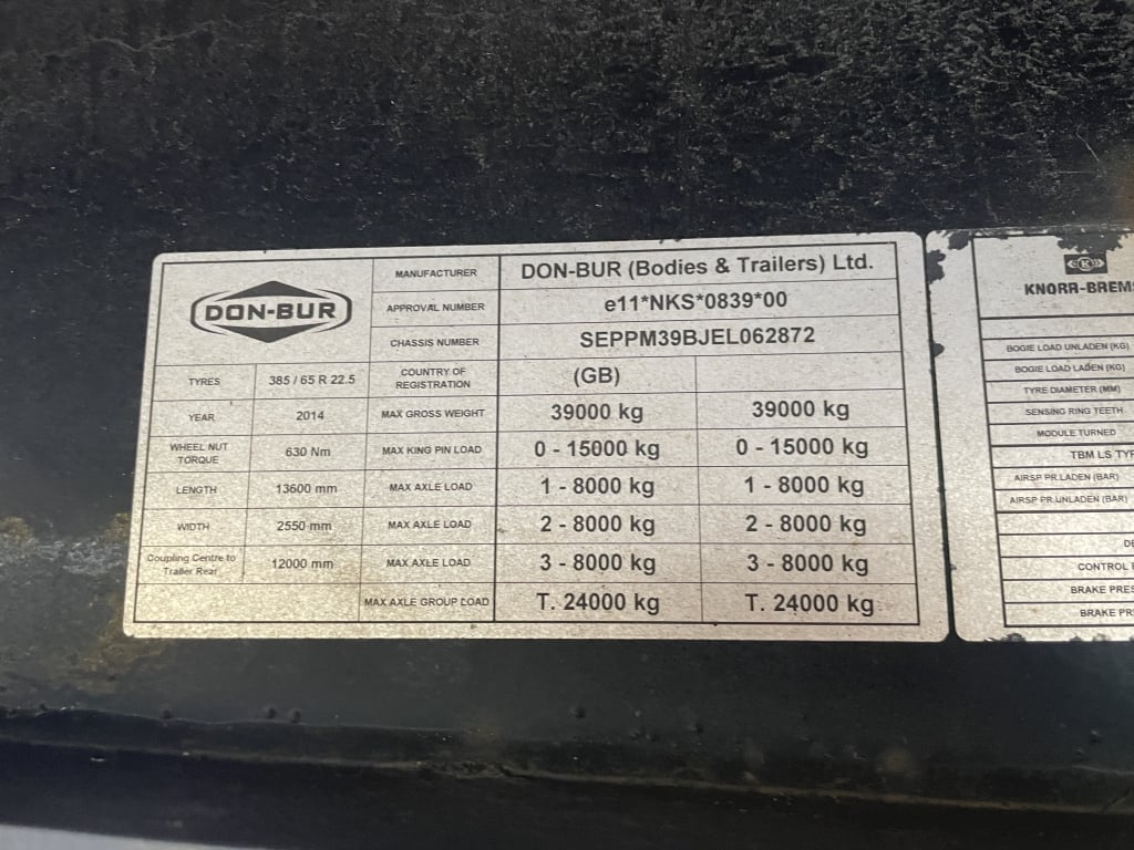 DON BUR 45FT STREAMLINE CURTAINSIDER TRAILER – 2014 – C383906