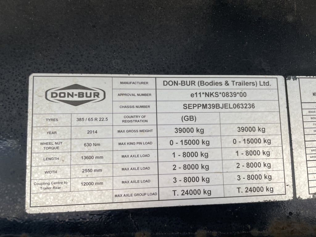 DON BUR 45FT STREAMLINE CURTAINSIDER TRAILER – 2014 – C385853