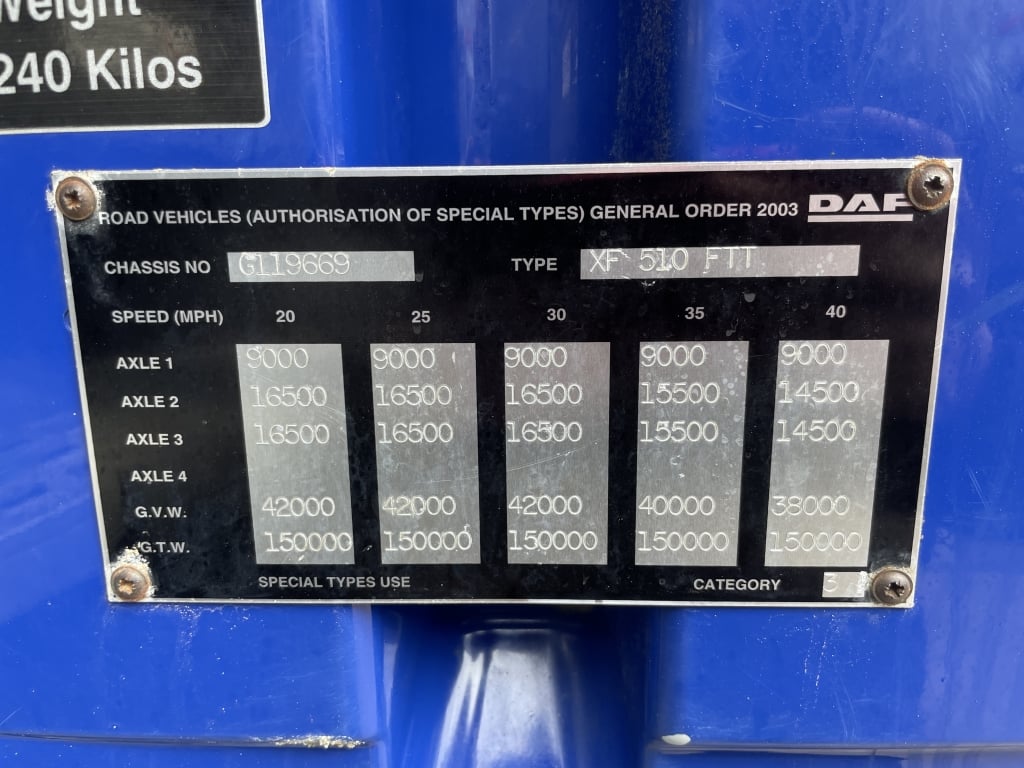 DAF XF510 *EURO 6* 150 tonnes, modèles spéciaux, tracteur routier 6x4 – 2016 – NV66 ZNL