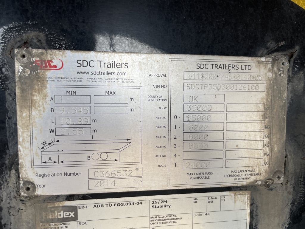 SDC 65 CU-YD ALUMINIUM PLANK SIDED BULK TIPPING TRAILER – 2014 – C366532