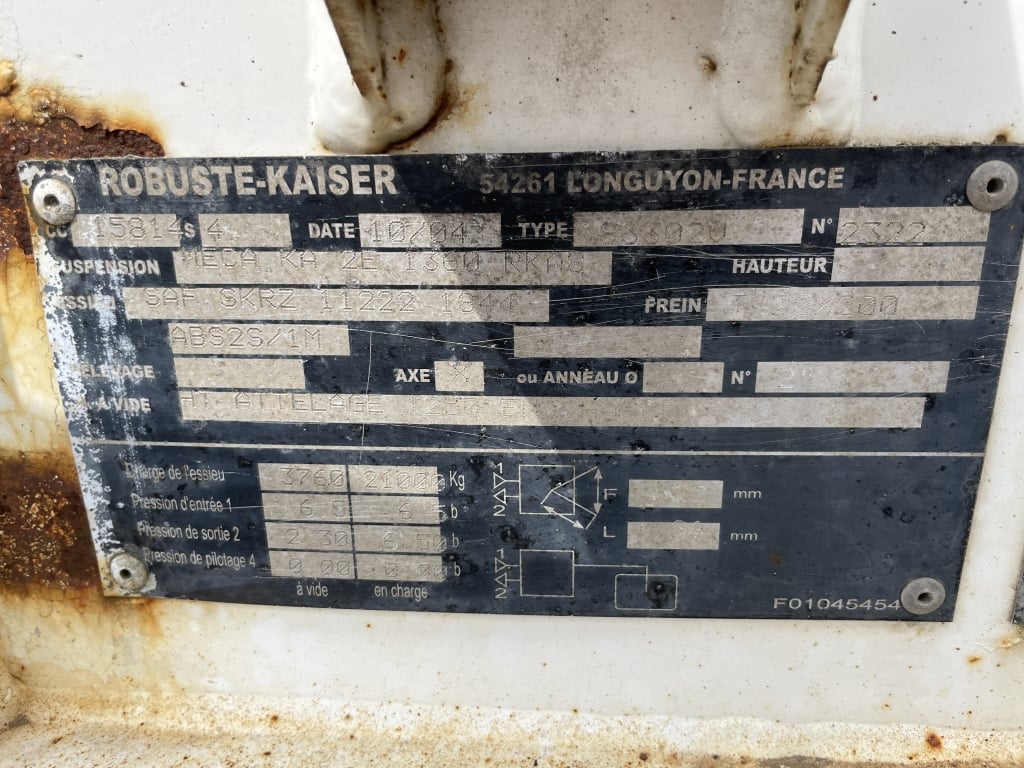 ROBUSTE KAISER TANDEM AXLE 20FT TIPPING SKELETAL TRAILER – 2004 – C631823