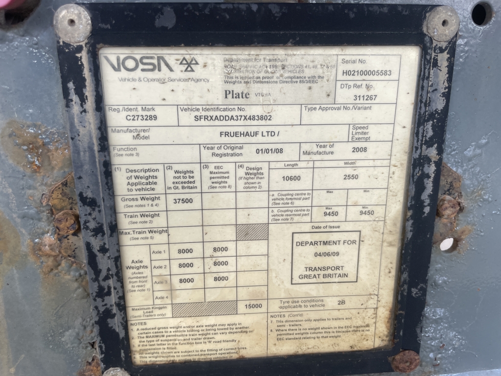 CRANE FRUEHAUF ALUMINIUM AGGREGATE TIPPING TRAILER – 2008 – C273289