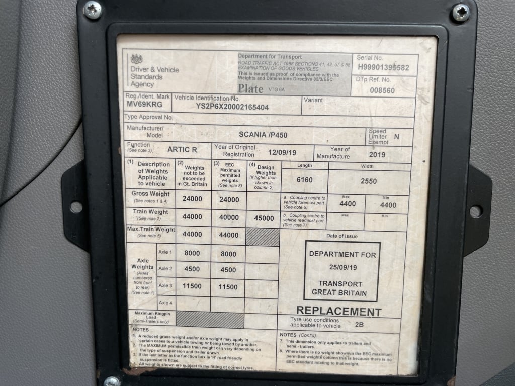 SCANIA P450 NEW GENERATION *EURO 6* PET REGS 6X2 TRACTOR UNIT – 2019 – MV69 KRG