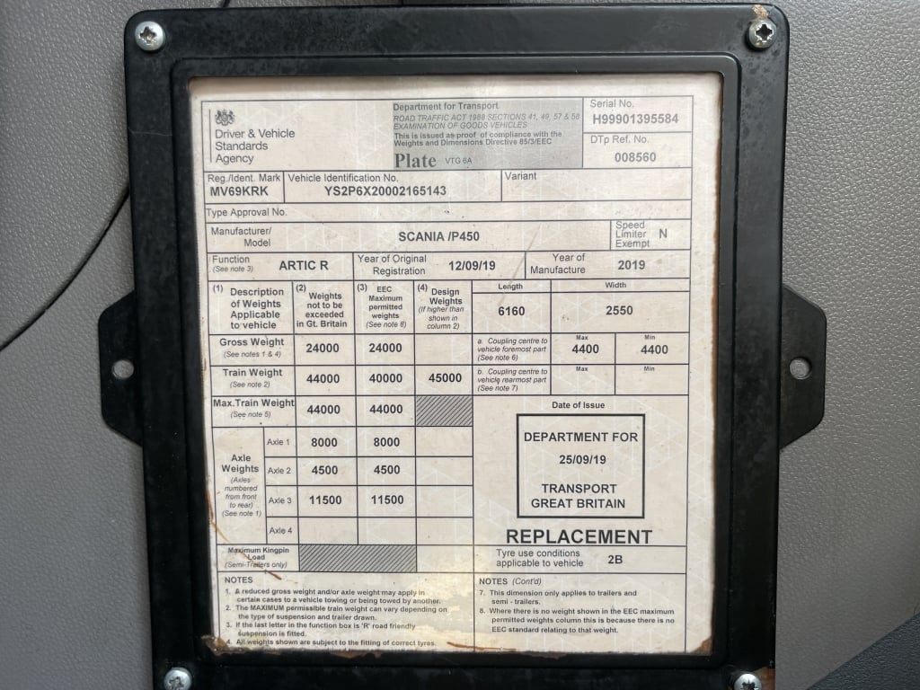 SCANIA P450 NEW GENERATION *EURO 6* PET REGS 6X2 TRACTOR UNIT – 2019 – MV69 KRK