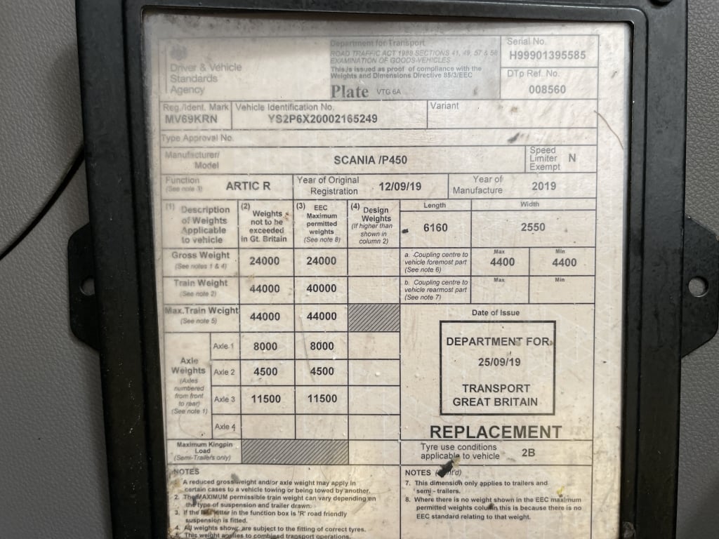 SCANIA P450 NEW GENERATION *EURO 6* PET REGS 6X2 TRACTOR UNIT – 2019 – MV69 KRN