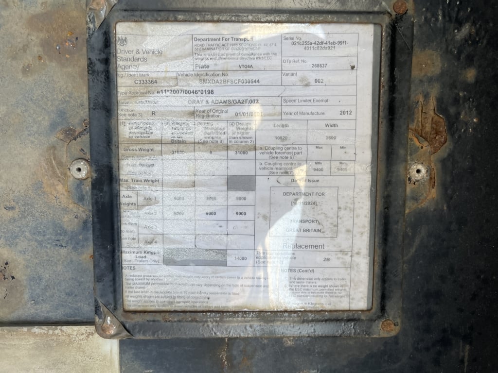GRAY AND ADAMS 37FT TANDEM AXLE INSULATED FRIDGE TRAILER – 2012 – C333364