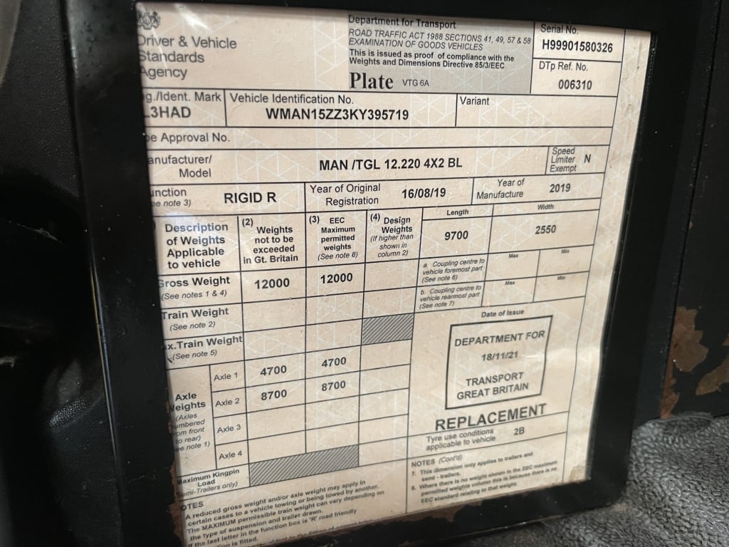 MAN TGL 12.220 *EURO 6* 12 TONNE BOX – 2019 – MA19 BSZ