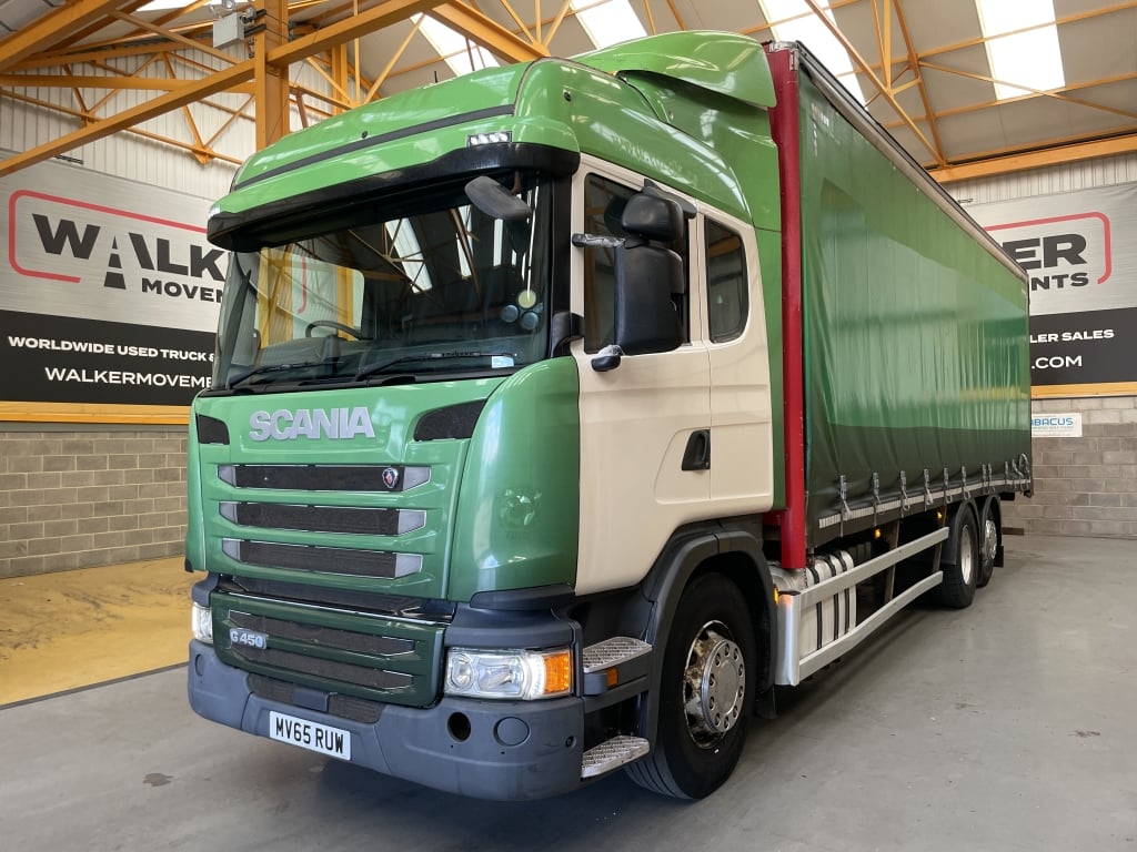 SCANIA G450 HIGHLINE *EURO 6* 26 TONNE 6X2 CURTAINSIDER – 2015 – MV65 RUW