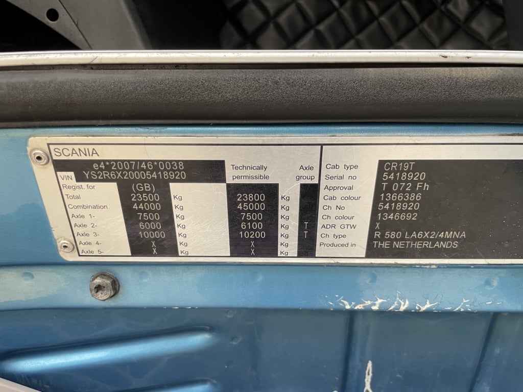 SCANIA R580 V8 *EURO 6* TOPLINE 6X2 TRACTOR UNIT – 2016 – YN16 MJX