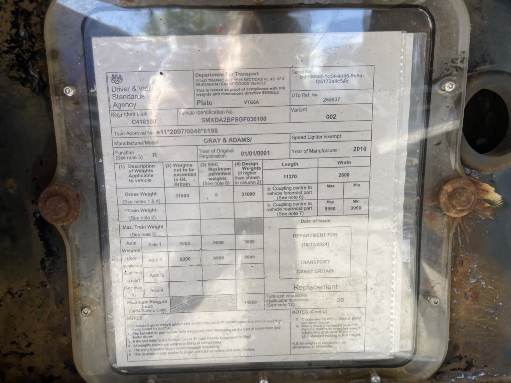 GRAY AND ADAMS 36FT TANDEM AXLE INSULATED FRIDGE/FREEZER TRAILER – 2016 – C418199