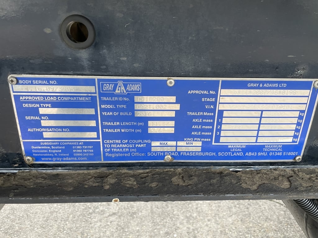 GRAY AND ADAMS 36FT TANDEM AXLE INSULATED FRIDGE/FREEZER TRAILER – 2016 – C418200