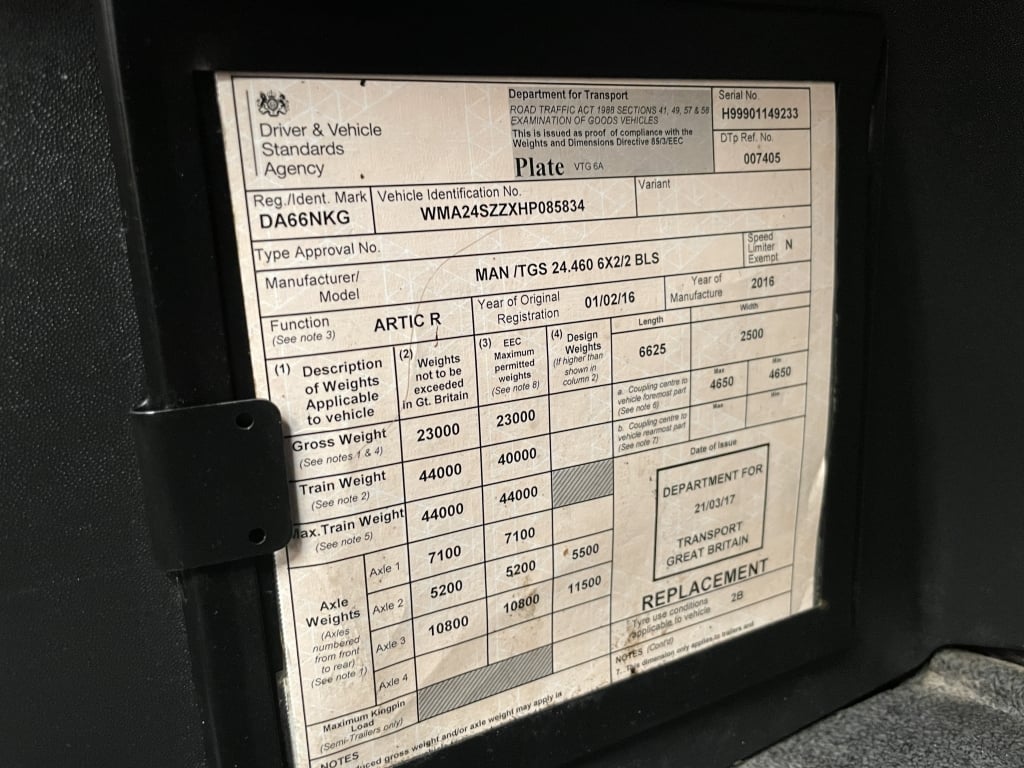MAN TGS 24.460 *EURO 6* 6X2 PET REGS TRACTOR UNIT – 2017 – DA66 NKG