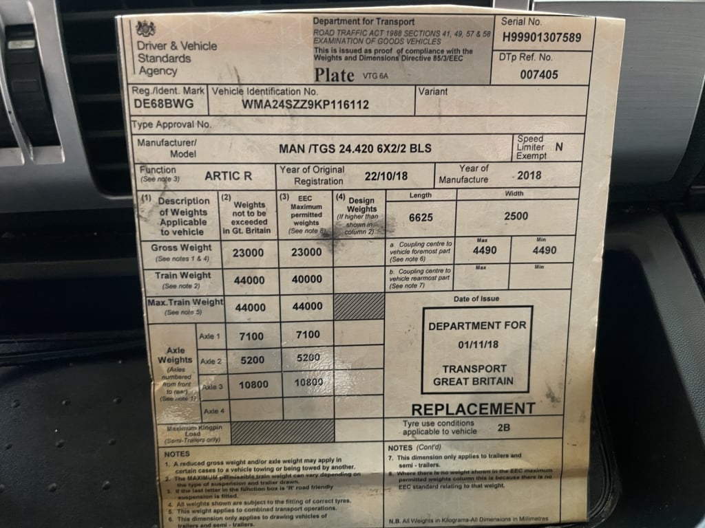 MAN TGS 24.420 *EURO 6* 6X2 PET REGS TRACTOR UNIT – 2018 – DE68 BWG