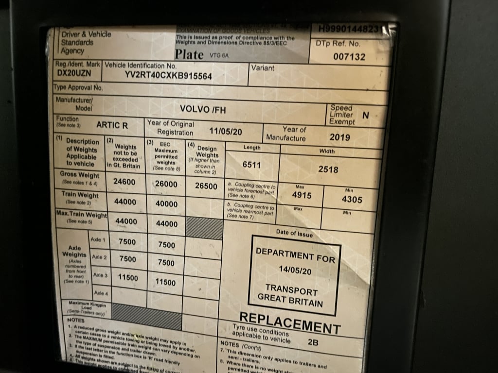 VOLVO FH 500 VERSION 4 GLOBETROTTER *EURO 6* 6X2 TRACTOR UNIT – 2020 – DX20 UZN