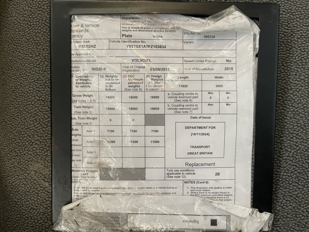 VOLVO FL250 *EURO 6*, 4X2 18 TONNE BOX – 2015 – DX65 SHZ