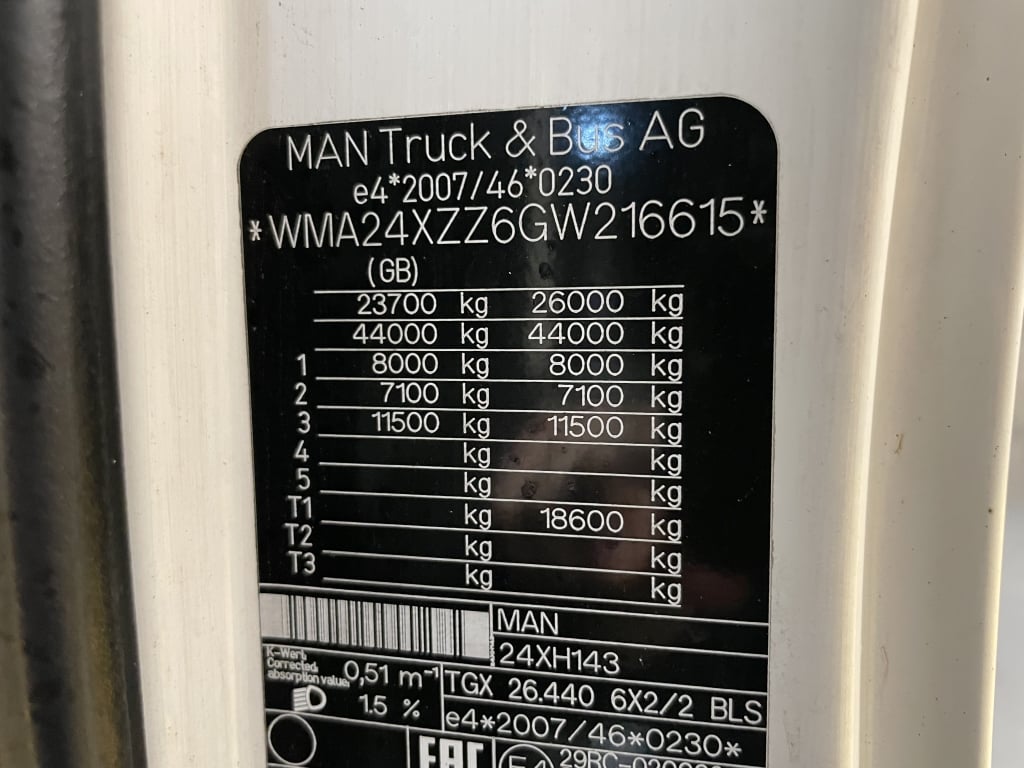 MAN TGX 26.440 *EURO 6* XXL 6X2 TRACTOR UNIT – 2016 – EY16 FGX